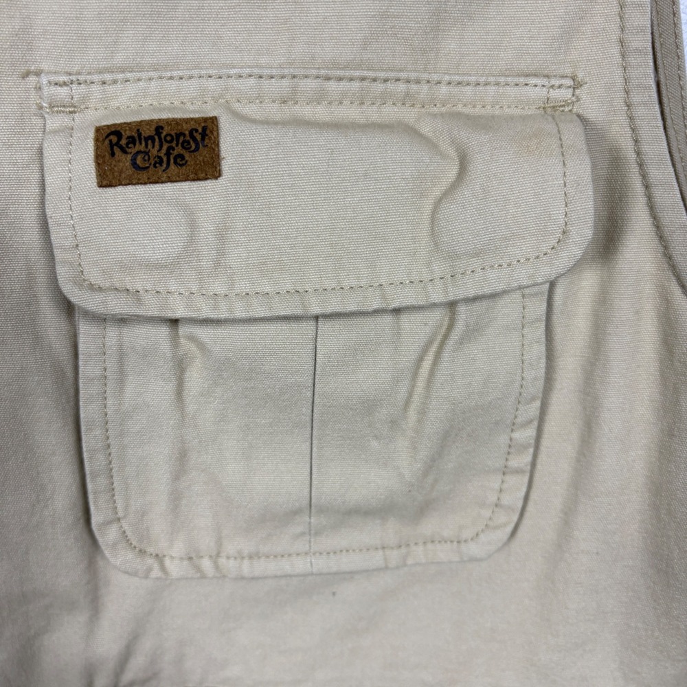 Rainforest Cafe Mens Khaki Cotton Canvas Multi Pocket Fishing Utility Vest - Picture 4 of 6